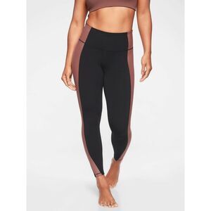 Athleta Salutation Colorblock Asym 7/8 In Powervita, Black SIZE XS